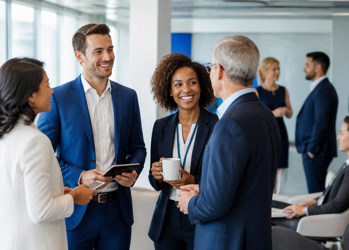Diverse business professionals networking and connecting